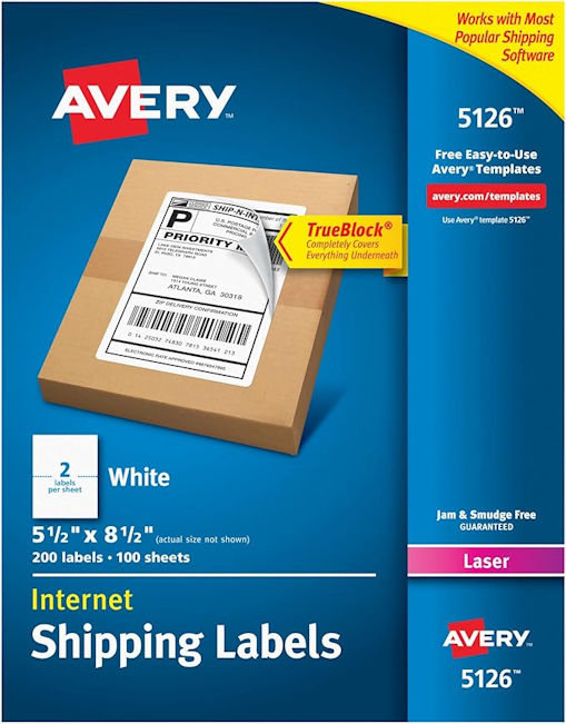 Avery 5126 Internet Shipping Labels 200 Count